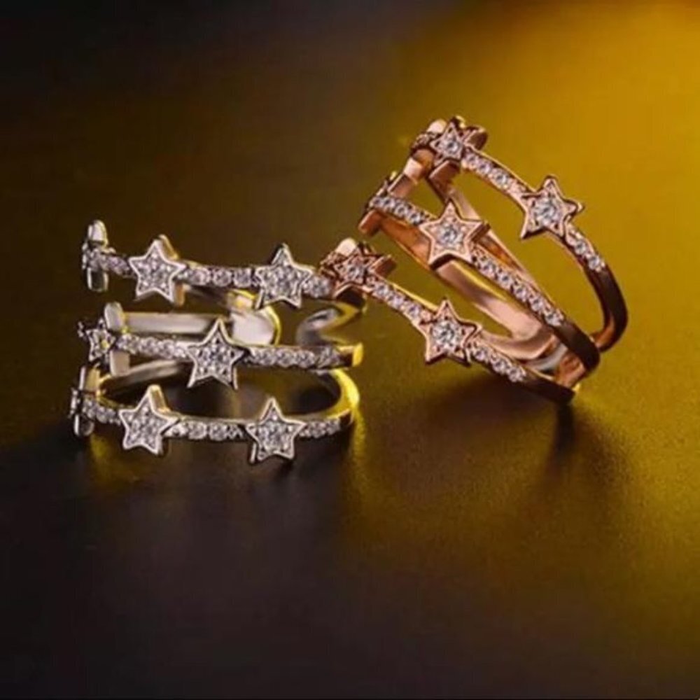 NEW 18K ROSE GOLD DIAMOND MULTI LAYER Adjustable RING, CUTE RING, SHINY RING. - Picture 2 of 7